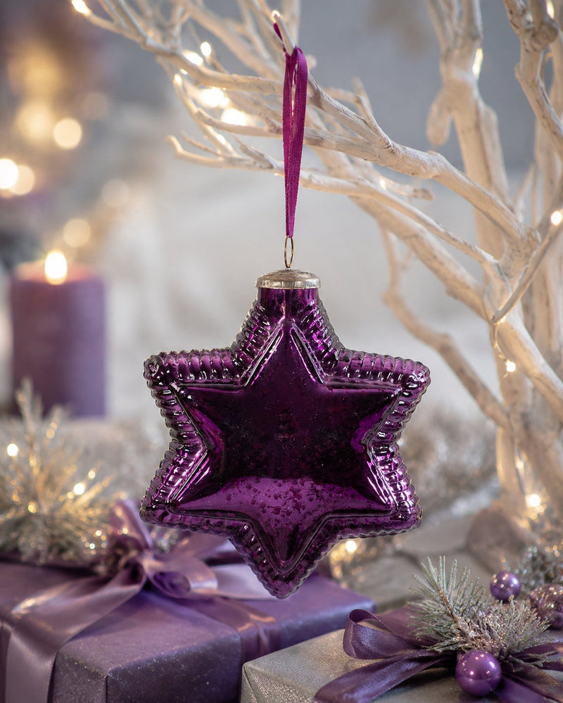 Deko Glasstern zum Hängen | Lila Antik | 15 cm | Weihnachtsbaumschmuck  13565