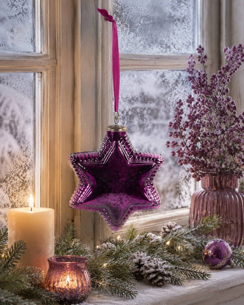 Deko Glasstern zum Hängen | Lila Antik | 15 cm | Weihnachtsbaumschmuck  13565