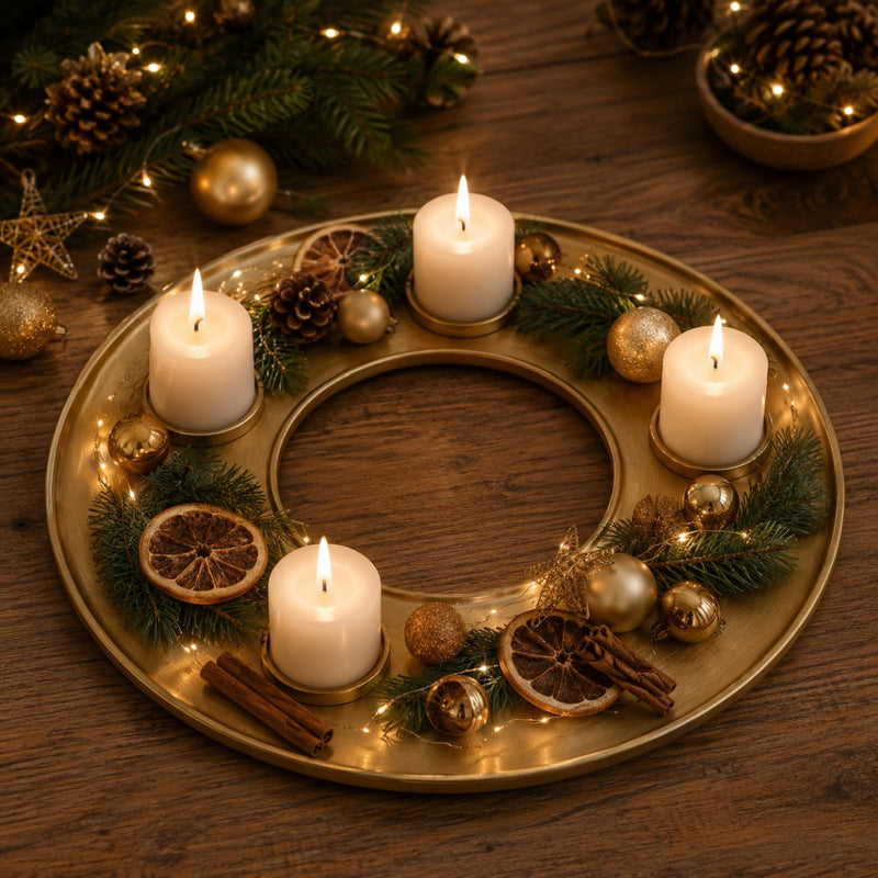 Riffelmacher Deko Tablett Ring Holz gold  44*44*2,6 cm - 13780