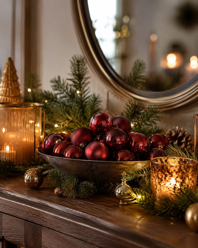 Weihnachtskugeln aus Glas | Ø 4 cm | 16er Set in Burgund Rot | 26424