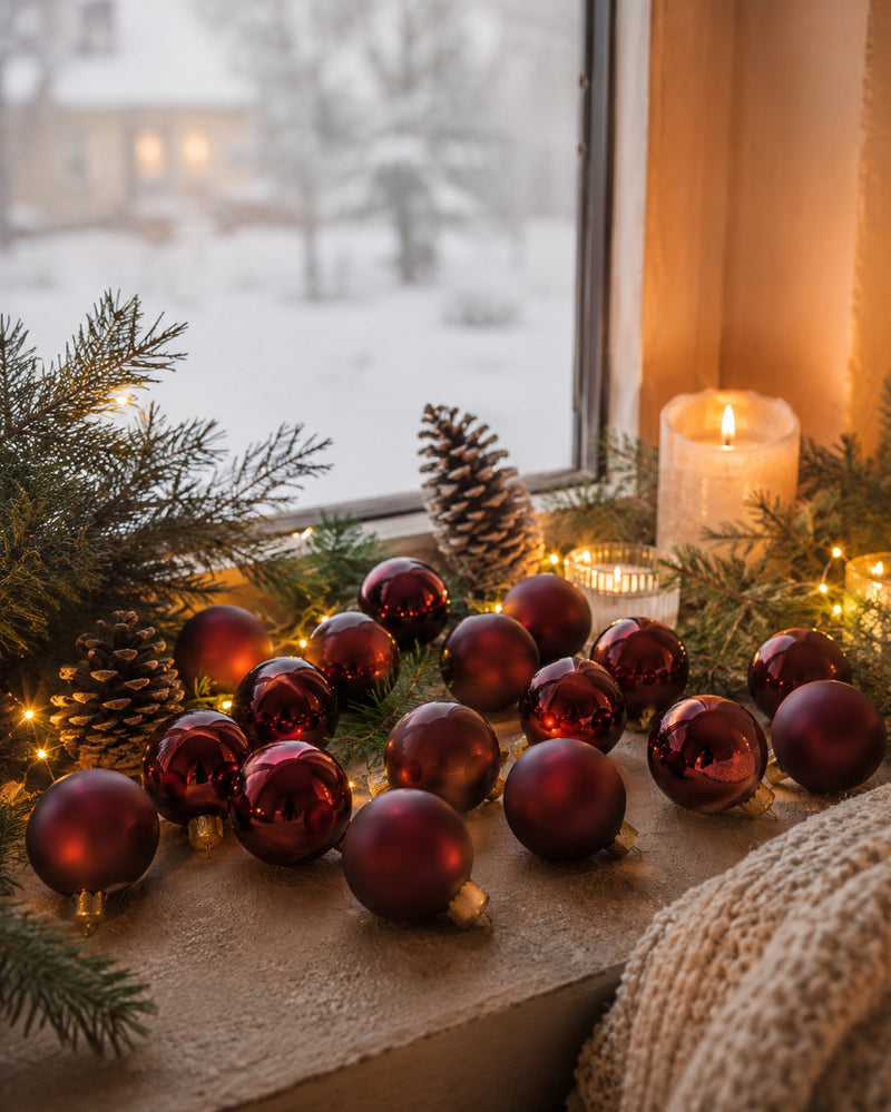 Weihnachtskugeln aus Glas | Ø 4 cm | 16er Set in Burgund Rot | 26424