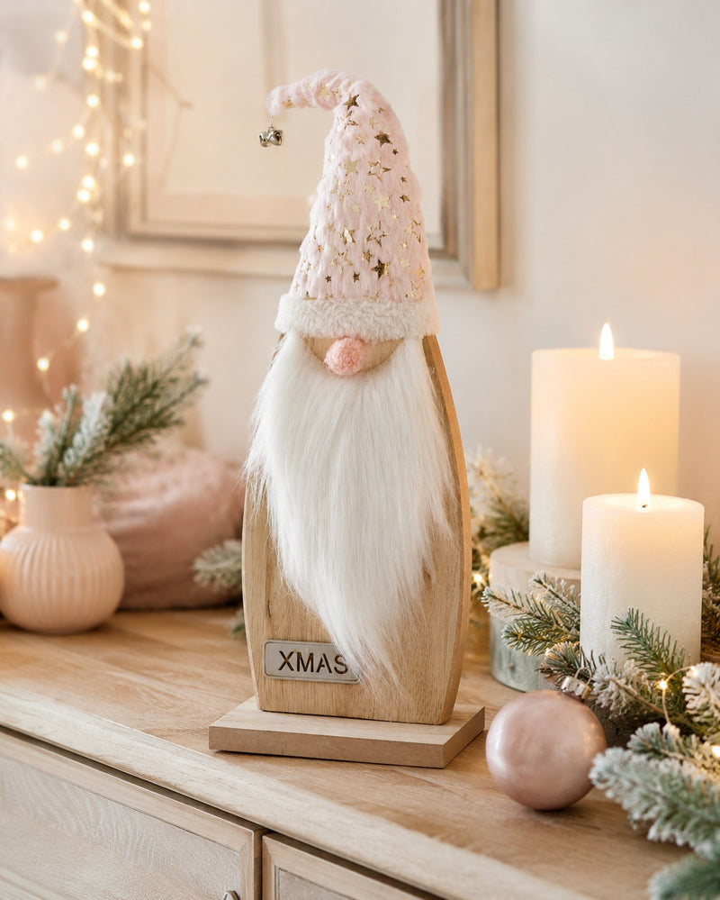 Weihnachtsmann Figur | Holz Rosa mit Stoffmütze | 14×40 cm | 74344