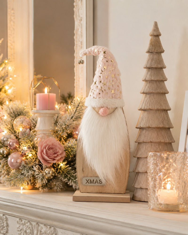 Weihnachtsmann Figur | Holz Rosa mit Stoffmütze | 14×40 cm | 74344