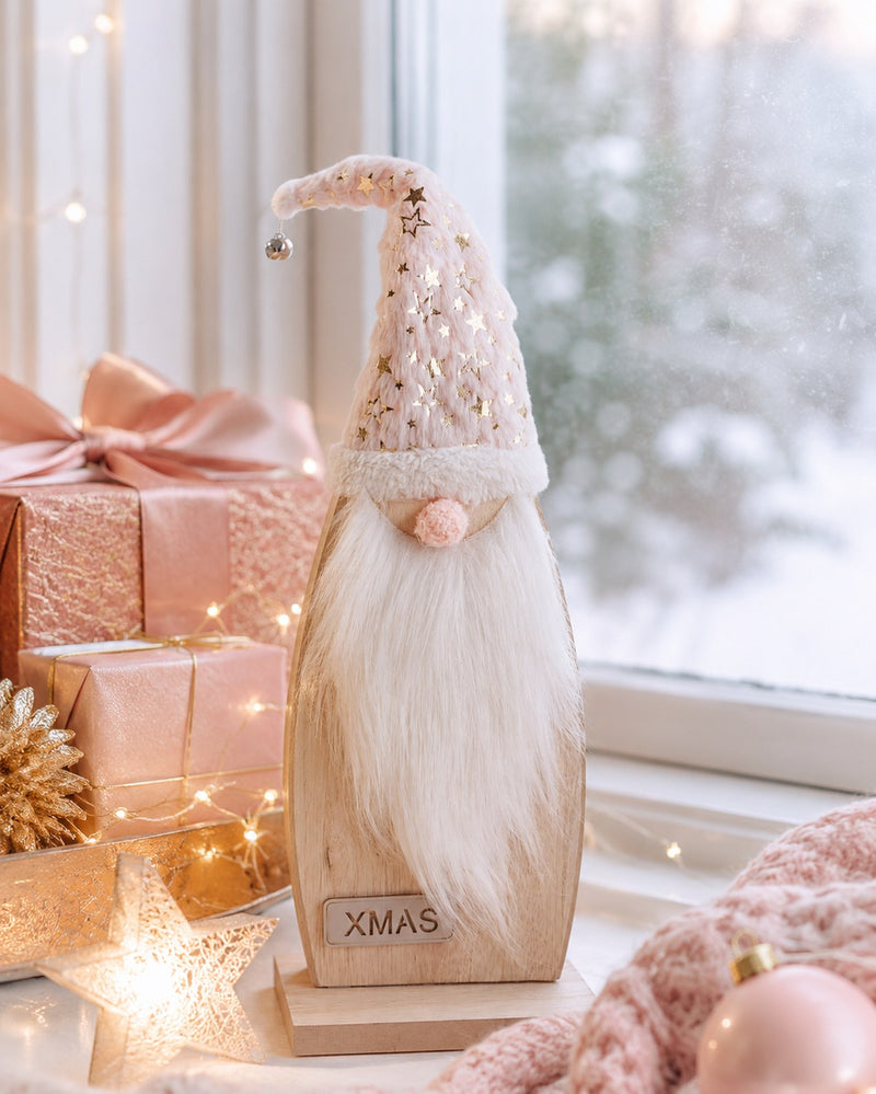 Weihnachtsmann Figur | Holz Rosa mit Stoffmütze | 14×40 cm | 74344