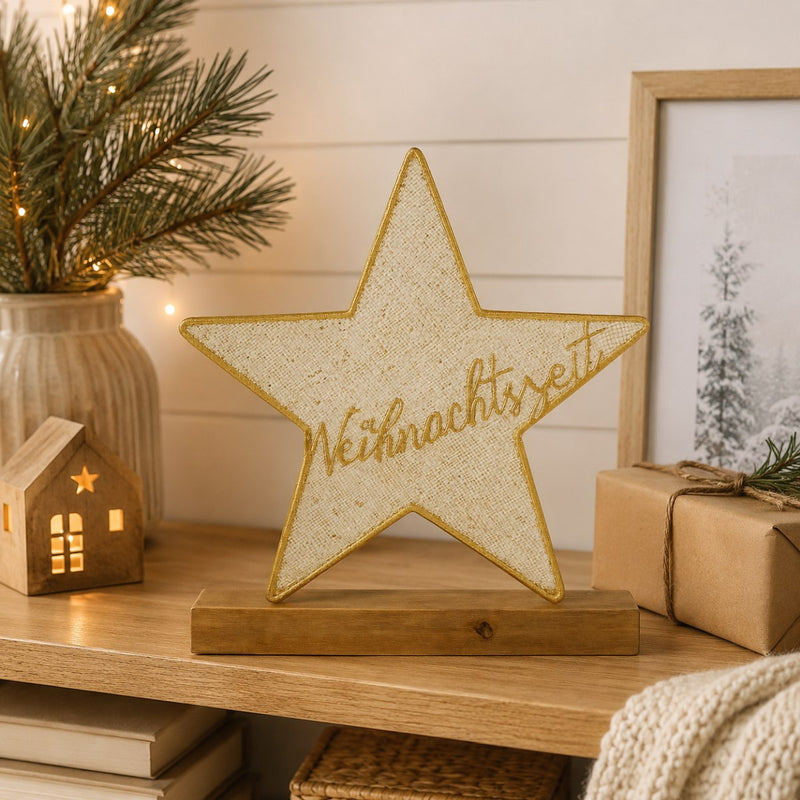 Weihnachtszeit - goldener Stern auf Holzsockel 30*32*5 cm - 75233