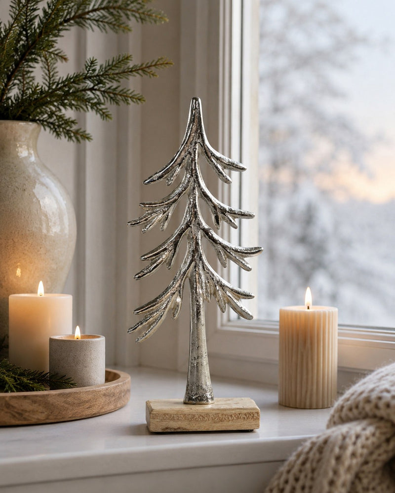 Baum zum Stellen | 23x5 cm | Aluminium silber | Winterdeko modern | 24776