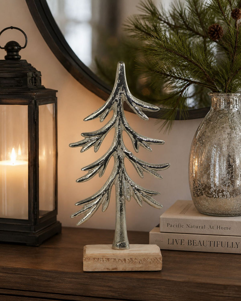 Baum zum Stellen | 23x5 cm | Aluminium silber | Winterdeko modern | 24776