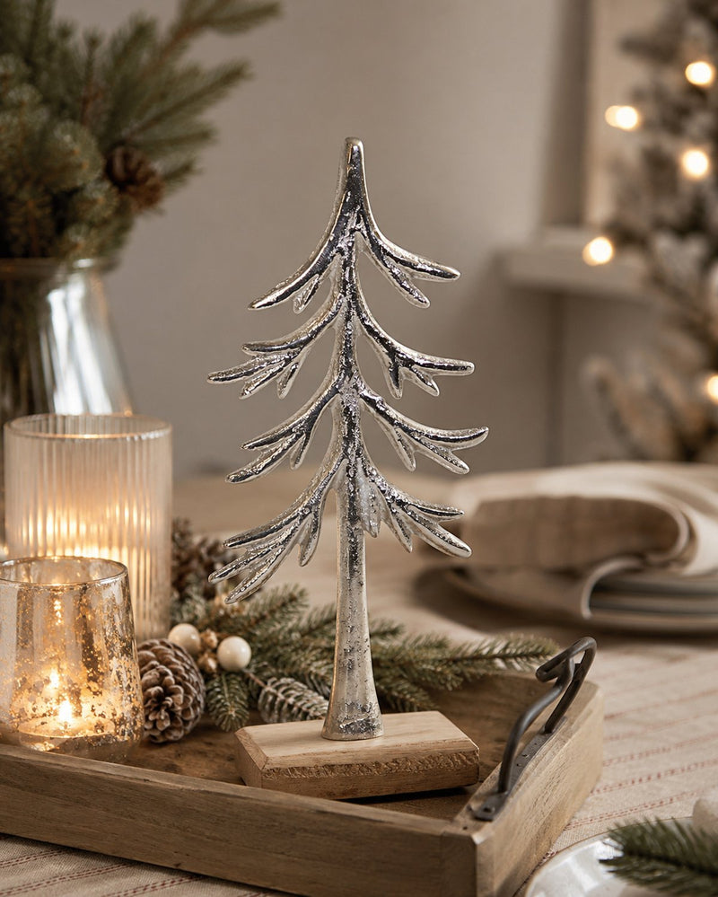 Baum zum Stellen | 23x5 cm | Aluminium silber | Winterdeko modern | 24776