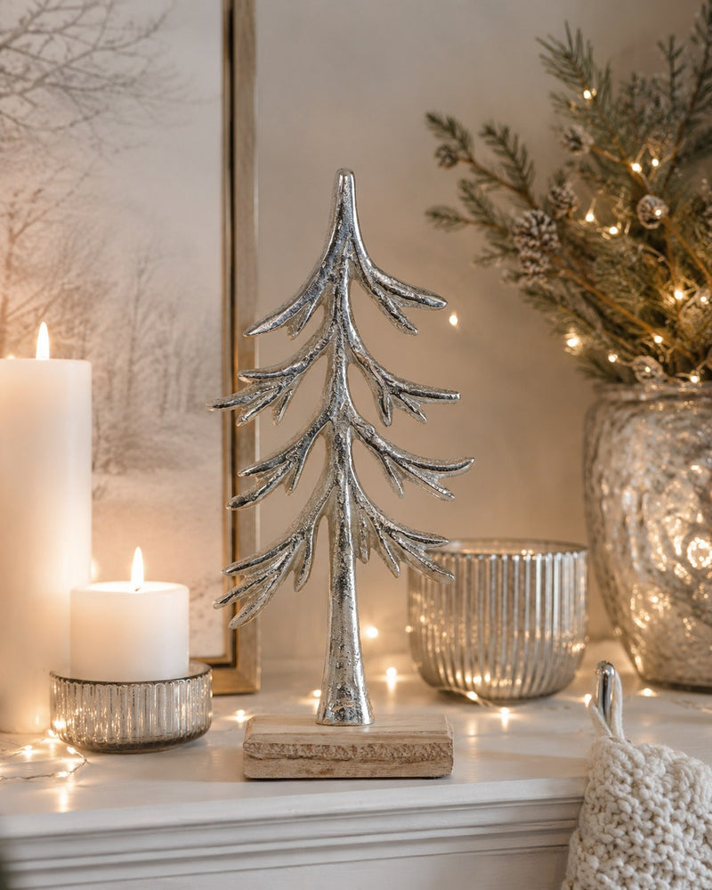 Baum zum Stellen | 23x5 cm | Aluminium silber | Winterdeko modern | 24776