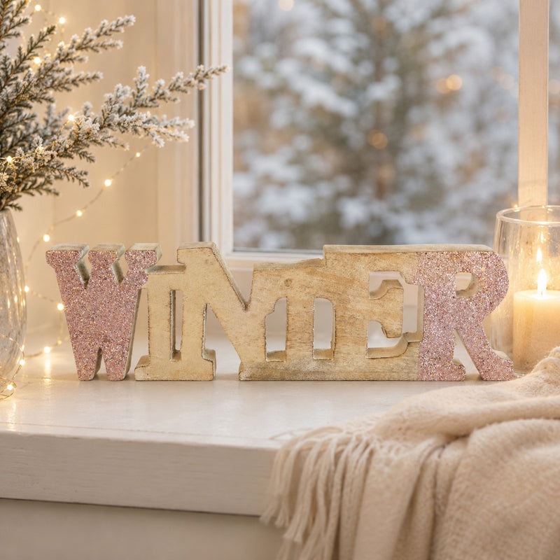 Riffelmacher Schriftzug "Winter" 74586 - Mangoholz - Natur Rosa 24cm