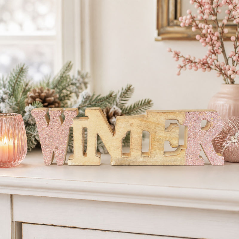Riffelmacher Schriftzug "Winter" 74586 - Mangoholz - Natur Rosa 24cm