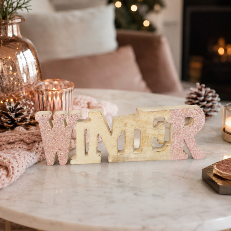 Riffelmacher Schriftzug "Winter" 74586 - Mangoholz - Natur Rosa 24cm