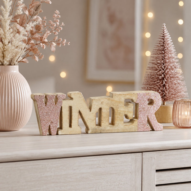 Riffelmacher Schriftzug "Winter" 74586 - Mangoholz - Natur Rosa 24cm