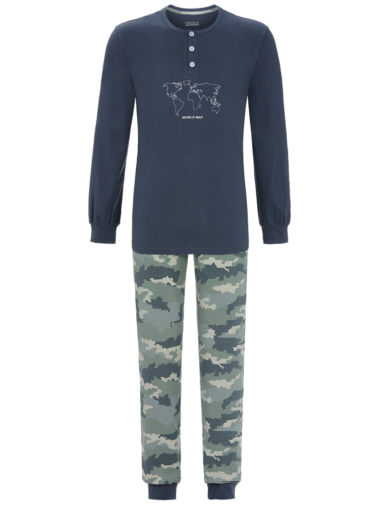 RINGELLA Herren Langarm Pyjama "World Map" 2541201 | Dark Petrol