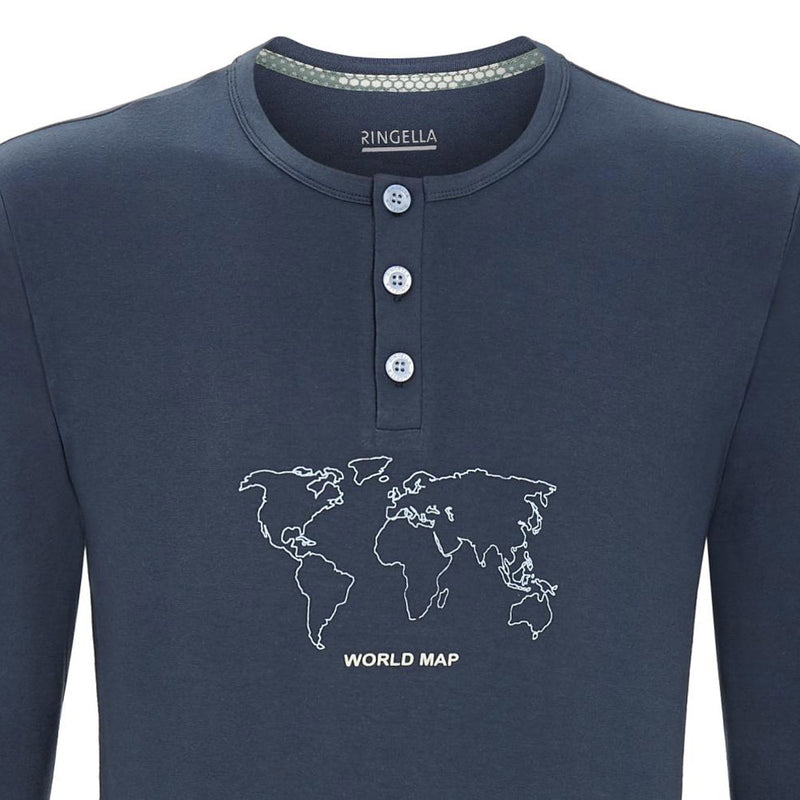 RINGELLA Herren Langarm Pyjama "World Map" 2541201 | Dark Petrol
