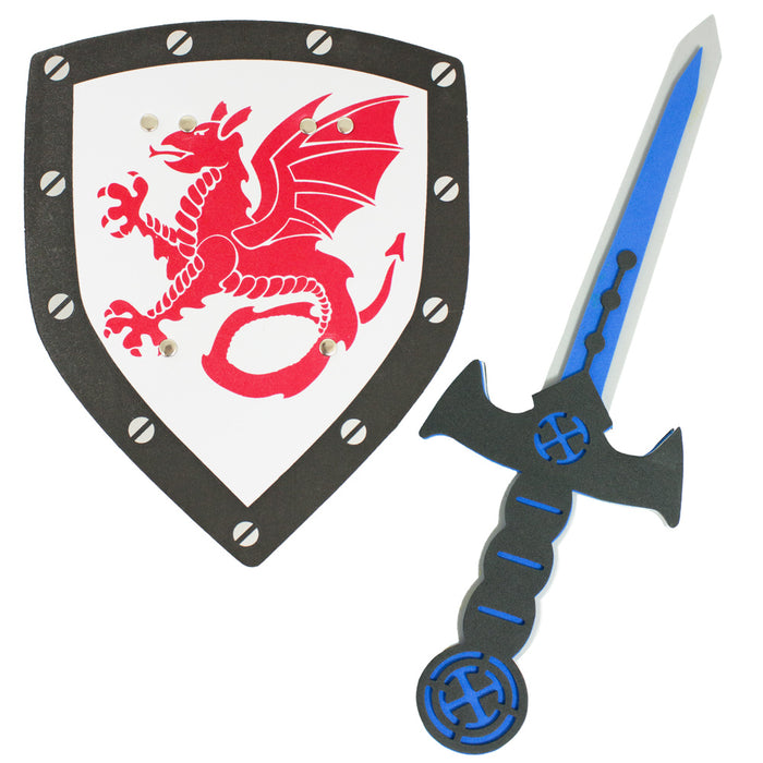 Ritter Schwert und Schild aus Schaumstoff | Spielzeug Set mit Drachen Mittelalter