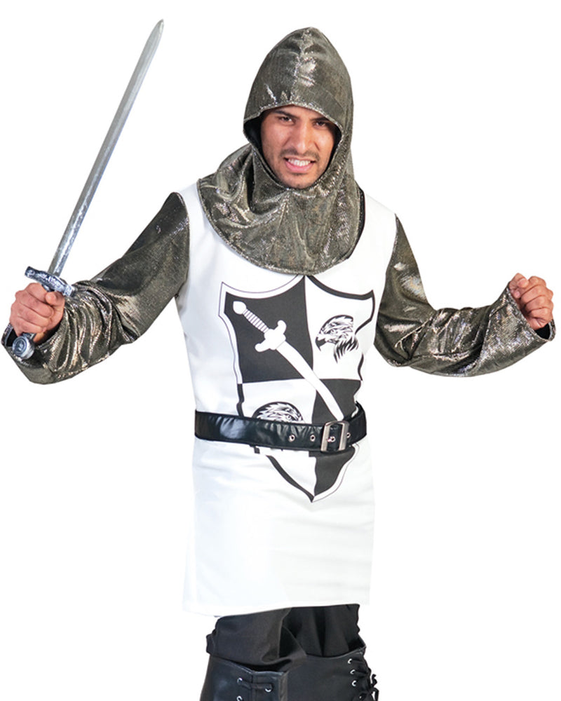 Ritter Kostüm "Camelot" für Herren | Weiß Silber mit Ritterhaube