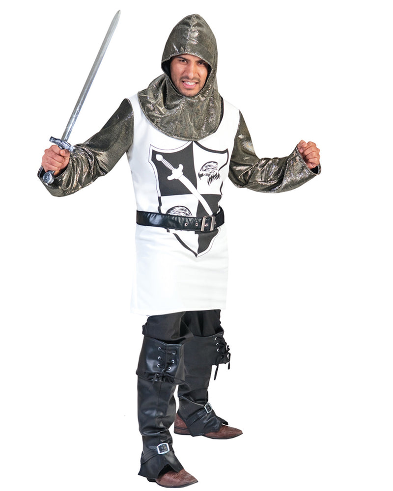 Ritter Kostüm "Camelot" für Herren | Weiß Silber mit Ritterhaube