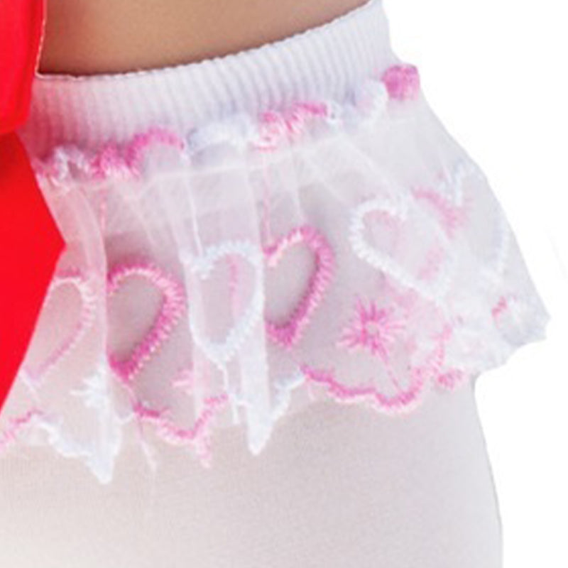 Damen Rüschenstrümpfe mit Schleife und Herzen | Weiß Rot