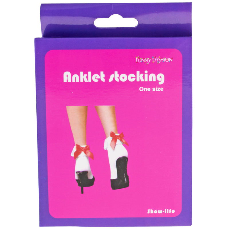 Damen Rüschenstrümpfe mit Schleife und Herzen | Weiß Rot