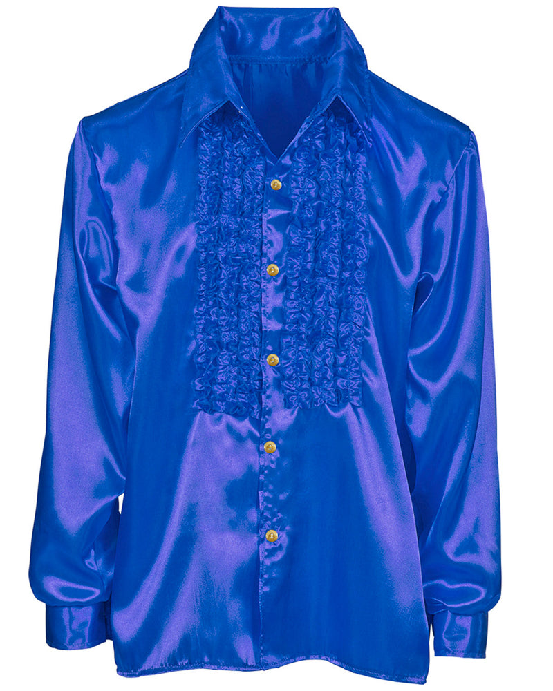 70er Jahre Satin Rüschenhemd "Johnny" für Kinder | Blau