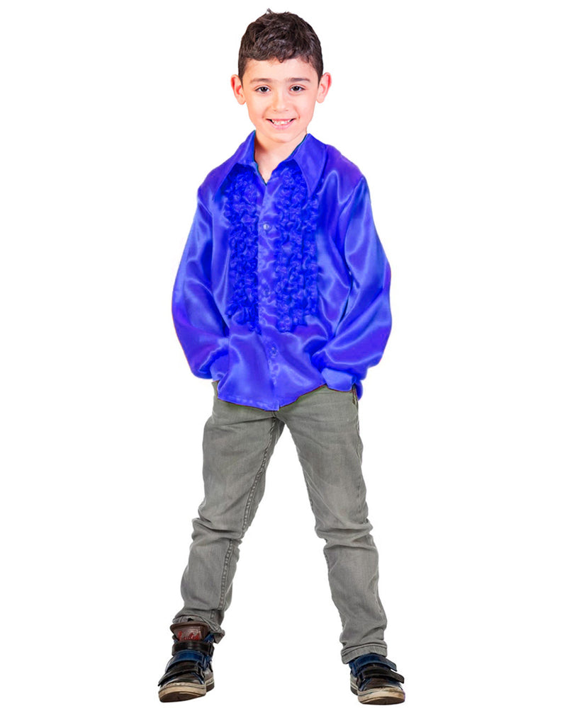 70er Jahre Satin Rüschenhemd "Johnny" für Kinder | Blau