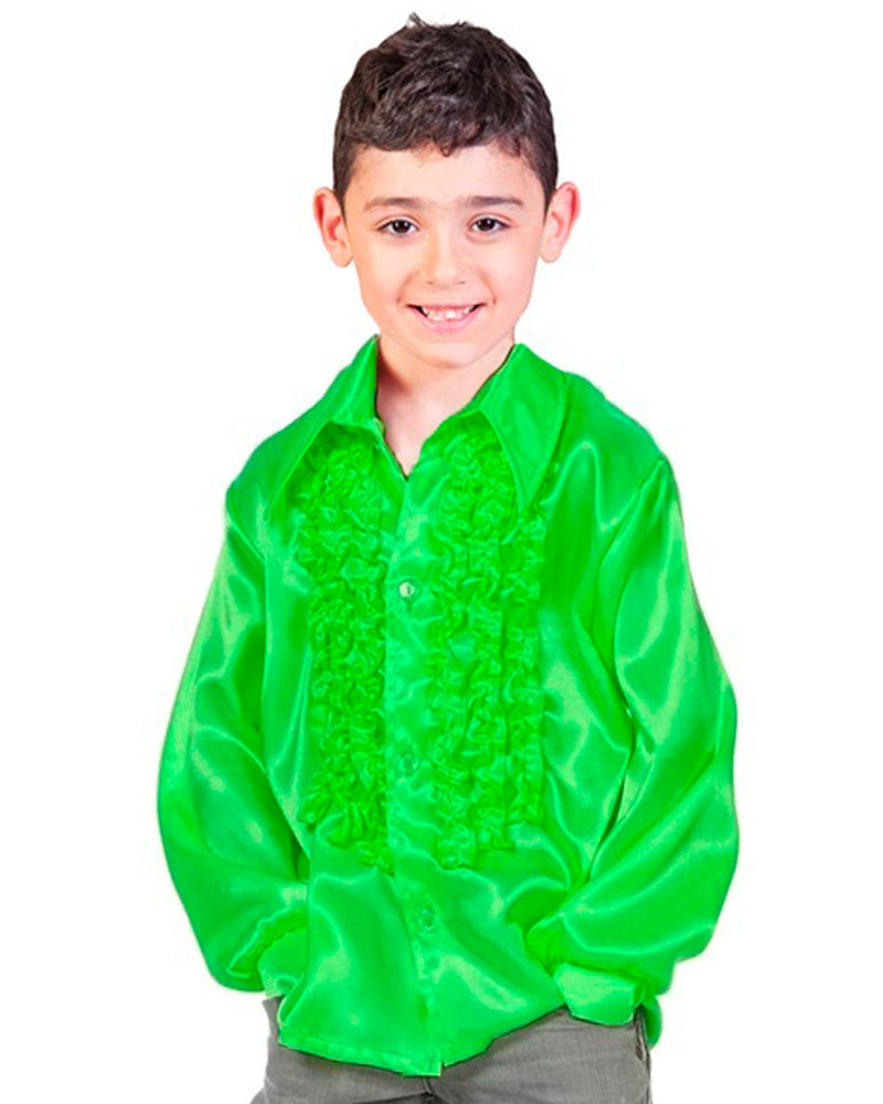 70er Jahre Satin Rüschenhemd "Johnny" für Kinder | Grün