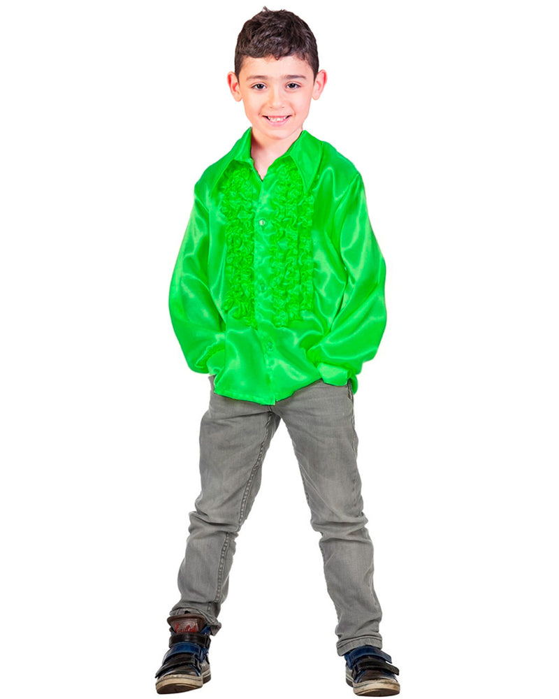 70er Jahre Satin Rüschenhemd "Johnny" für Kinder | Grün