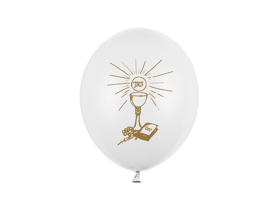 Luftballon Ø30cm "Kommunion | 6 Stk. Pure White/Gold