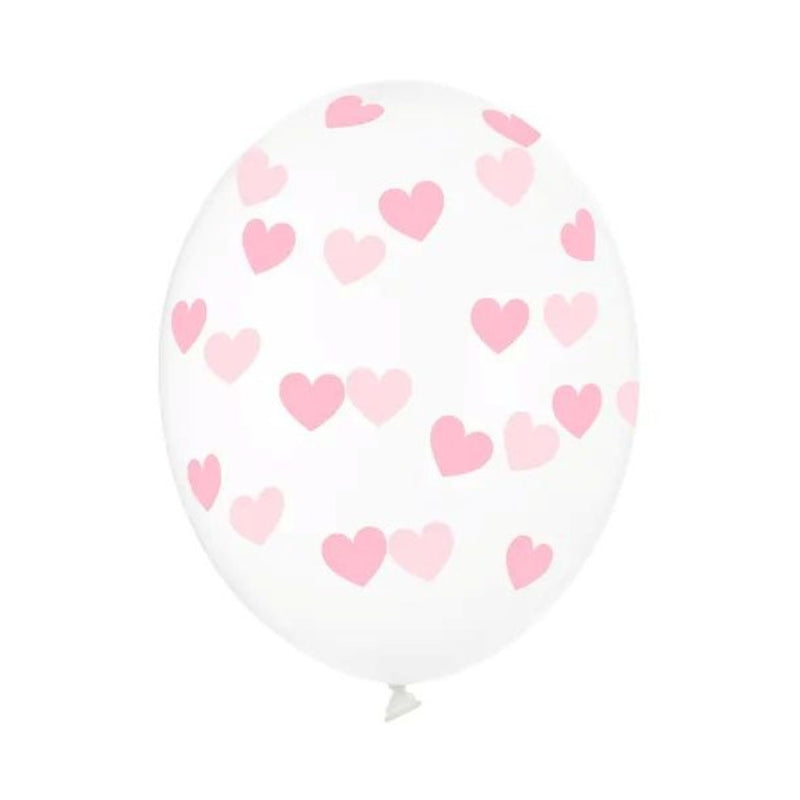 Latexballon Ø30cm "rosa Herzen" Crystal Clear | 6 Stück