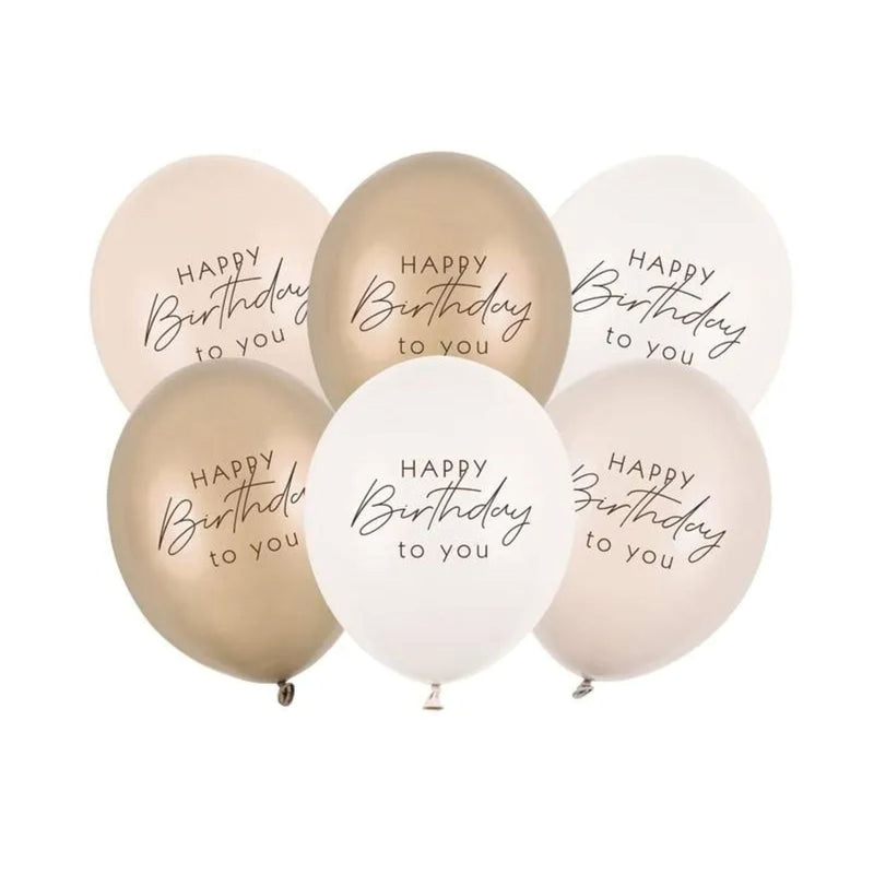 6 Stk. Luftballon Ø30cm "Happy Birthday to you" | Beige Mix