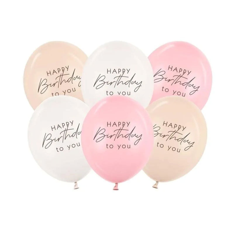 6 Stk. Luftballon Ø30cm "Happy Birthday" | Rosa-Mix