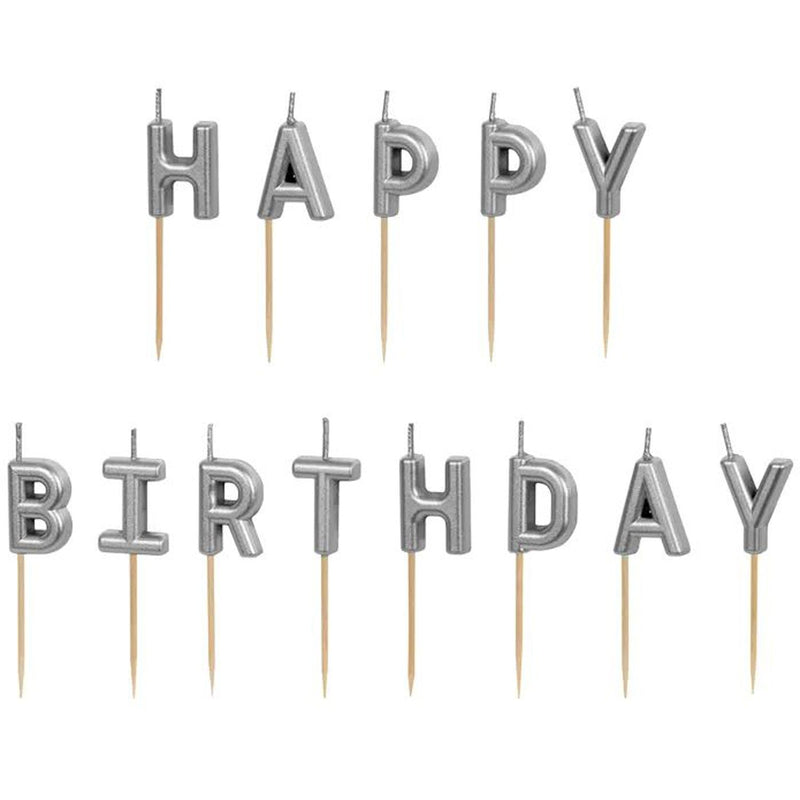 Geburtstagskerzen "Happy Birthday"  2,5 cm | Silber