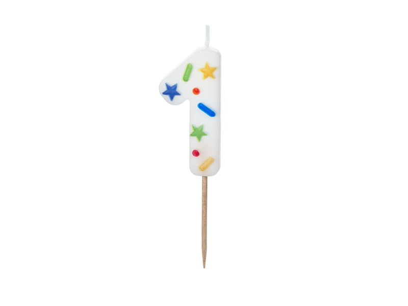 Kerzenzahl #1 | 5,5 cm Weiß Konfetti