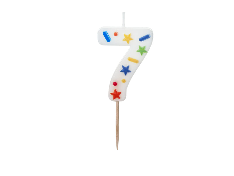 Kerzenzahl #7 | 5,5 cm Weiß Konfetti