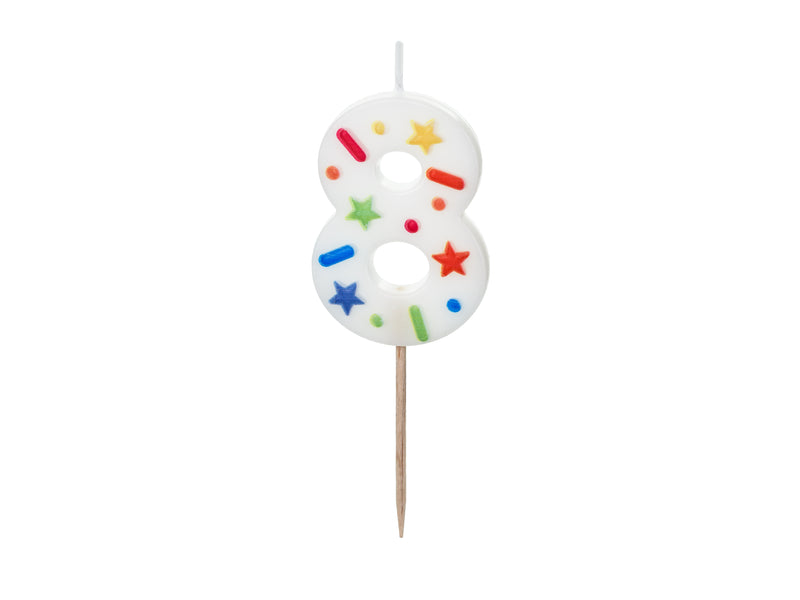 Kerzenzahl #8 | 5,5 cm Weiß Konfetti