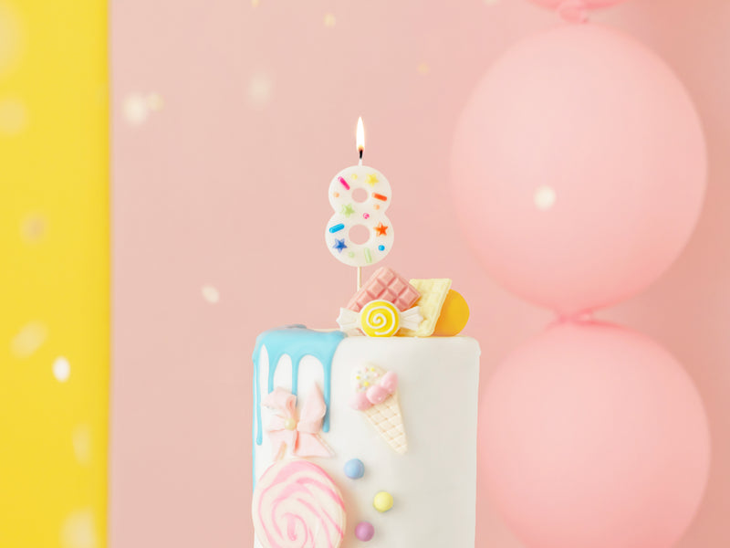 Kerzenzahl #8 | 5,5 cm Weiß Konfetti