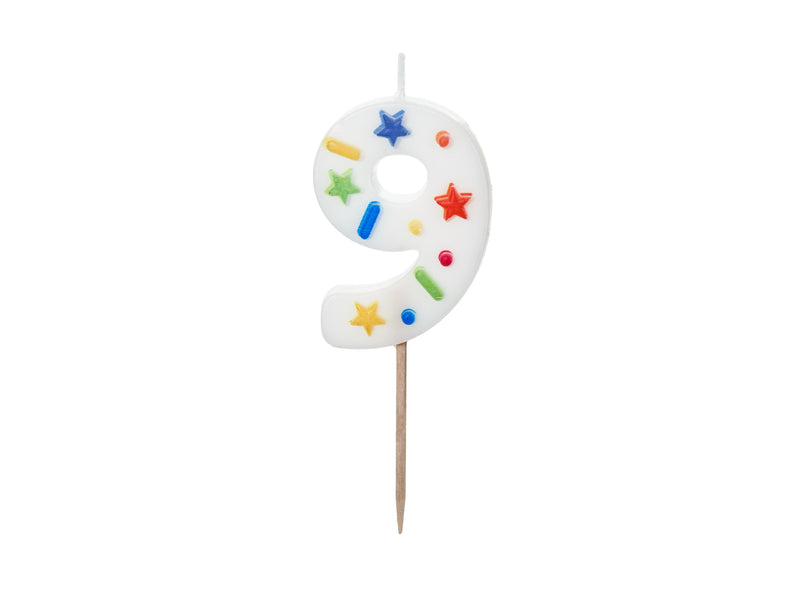 Kerzenzahl #9 | 5,5 cm Weiß Konfetti