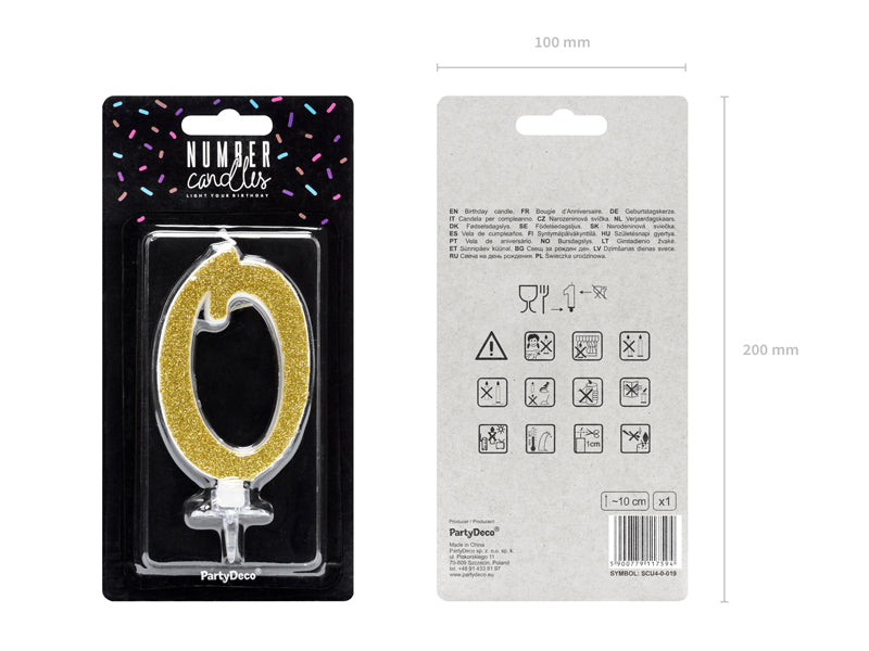 Geburtstagskerze Glitter Gold - 10 cm | Ziffer ''0''