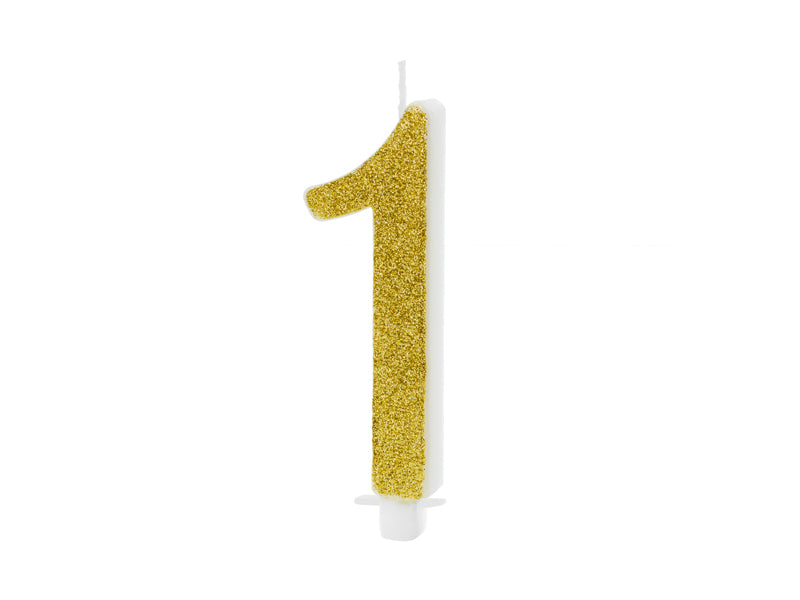 Geburtstagskerze Glitter Gold - 10 cm | Ziffer ''1''