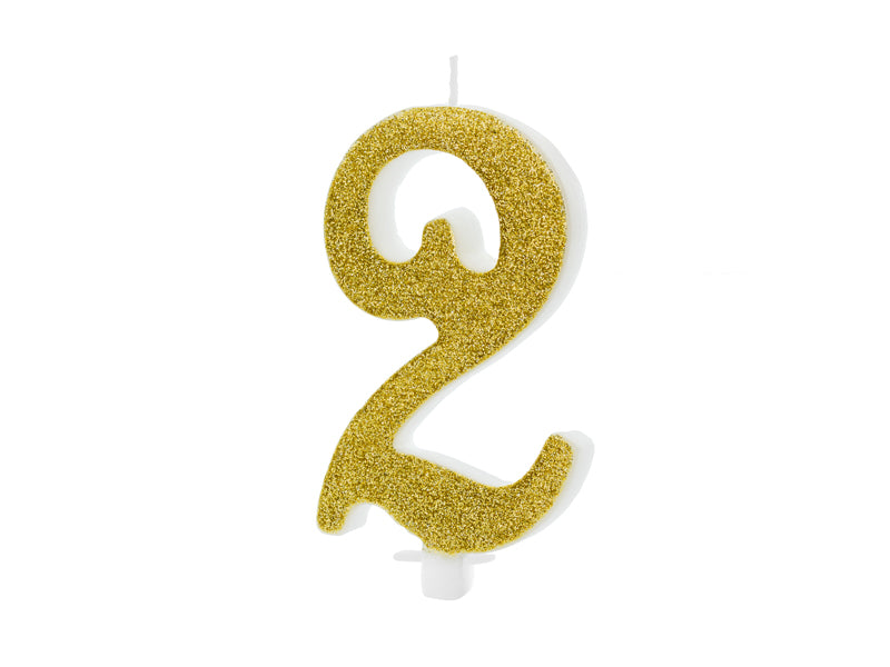 Geburtstagskerze Glitter Gold - 10 cm | Ziffer ''2''