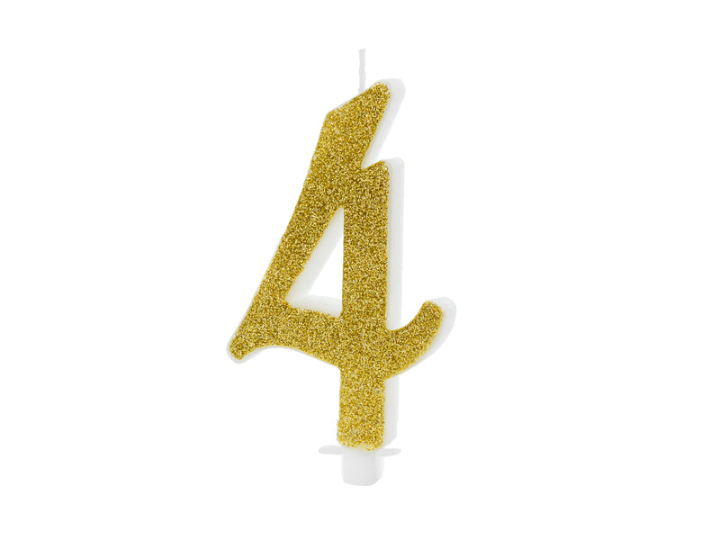Geburtstagskerze Glitter Gold - 10 cm | Ziffer ''4''