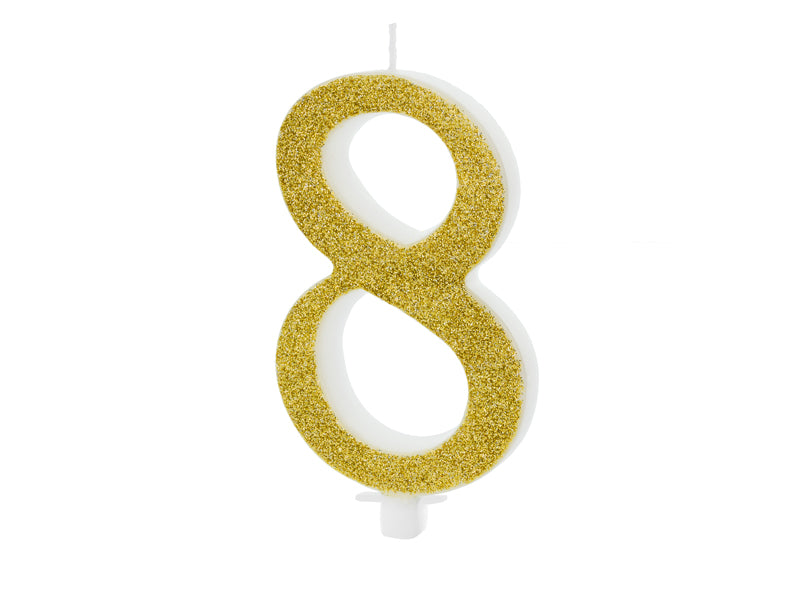 Geburtstagskerze Glitter Gold - 10 cm | Ziffer ''8''