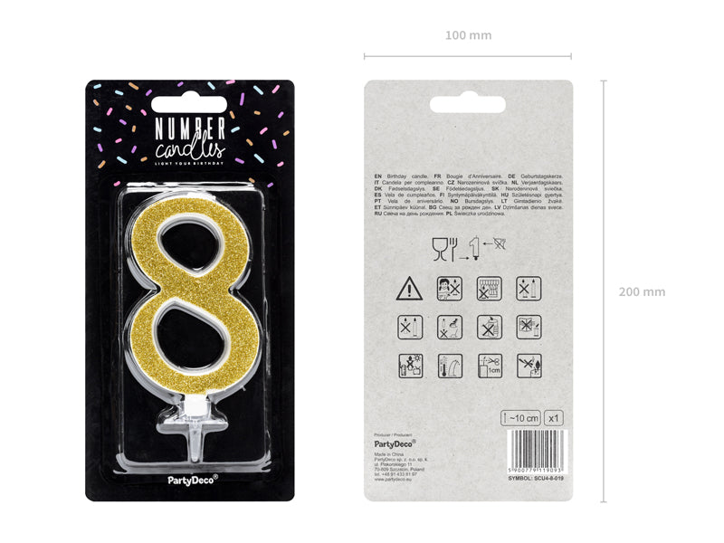Geburtstagskerze Glitter Gold - 10 cm | Ziffer ''8''