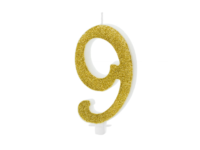 Geburtstagskerze Glitter Gold - 10 cm | Ziffer ''9''