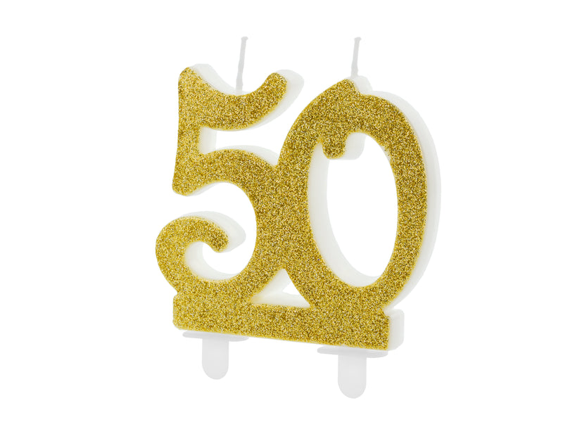 Geburtstagskerze Glitter Gold - 10 cm | Ziffer ''50''
