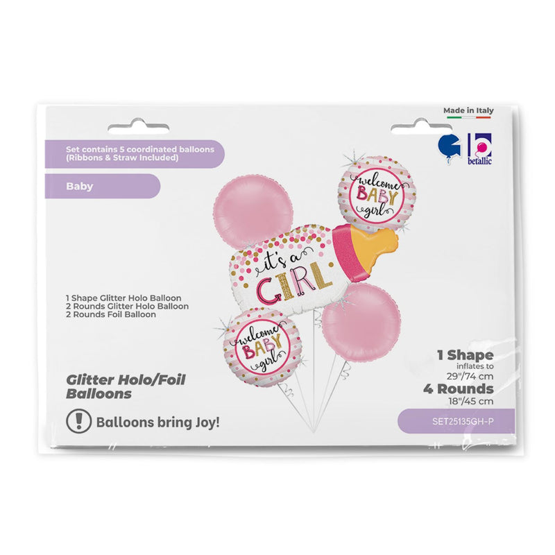 SET Shape Folienballon Flasche "It´s a Girl" | 1 Shape, 4 Rundballons