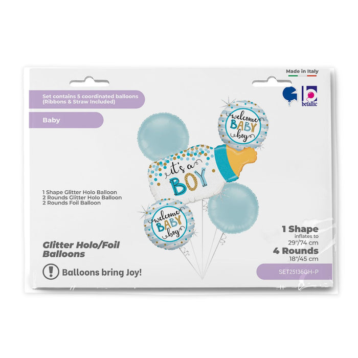 SET Shape Folienballon Flasche "It´s a Boy" | 1 Shape, 4 Rundballons