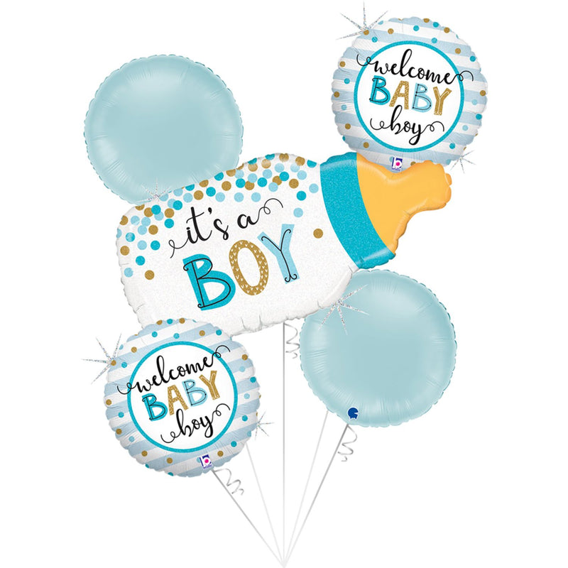 SET Shape Folienballon Flasche "It´s a Boy" | 1 Shape, 4 Rundballons