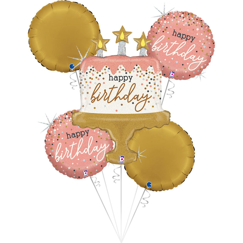 SET Shape Folienballon Kuchen "Happy Birthday" | 1 Shape, 4 Rundballons